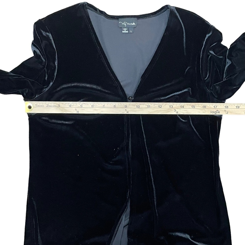 Vintage 90s Velvet Velour Cardigan Women L Black Goth Witchy Y2K Open Front Dark - Picture 11 of 13